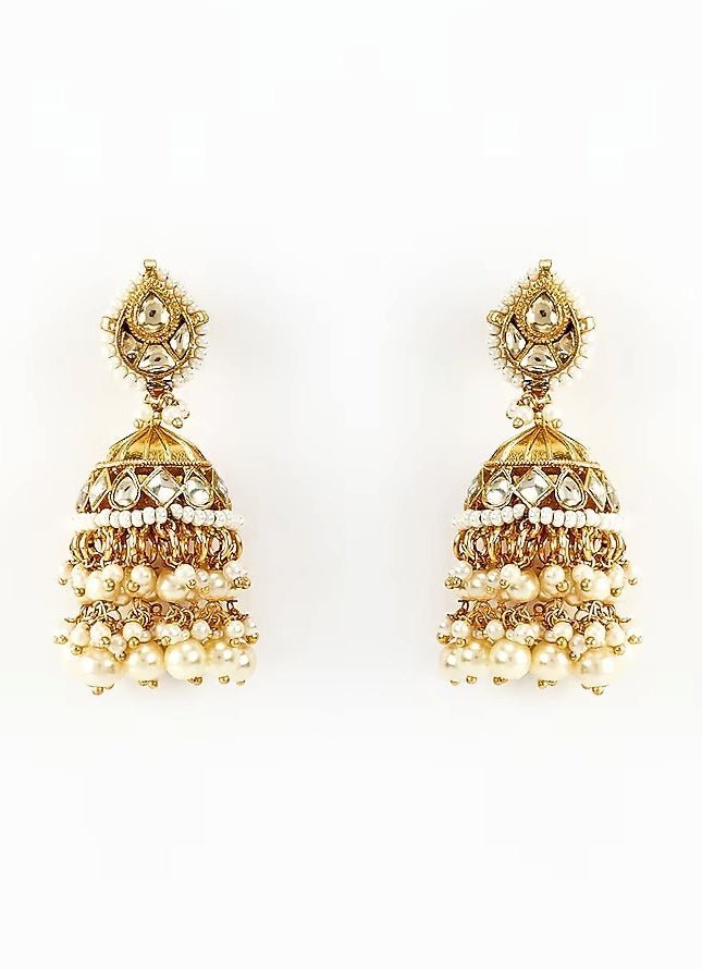 Vivinia by Vidhi Mehra Gold Plated White Kundan And Polki Jhumkas EarringsFabilicious Fashion