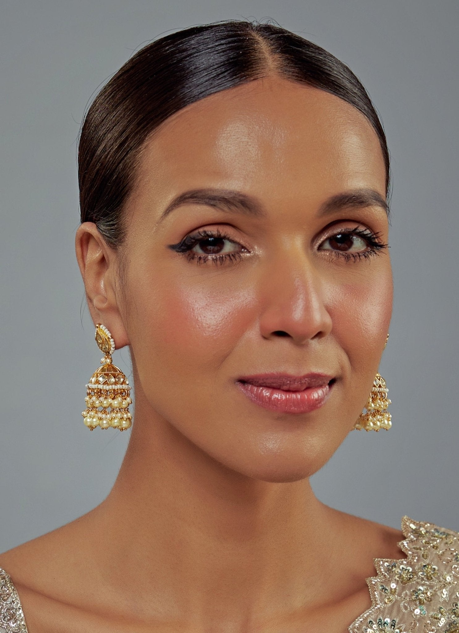 Vivinia by Vidhi Mehra Gold Plated White Kundan And Polki Jhumkas EarringsFabilicious Fashion
