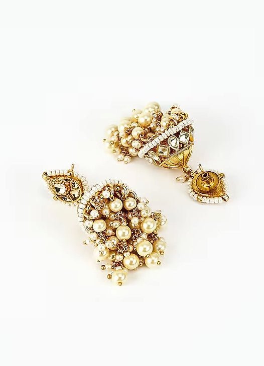 Vivinia by Vidhi Mehra Gold Plated White Kundan And Polki Jhumkas EarringsFabilicious Fashion