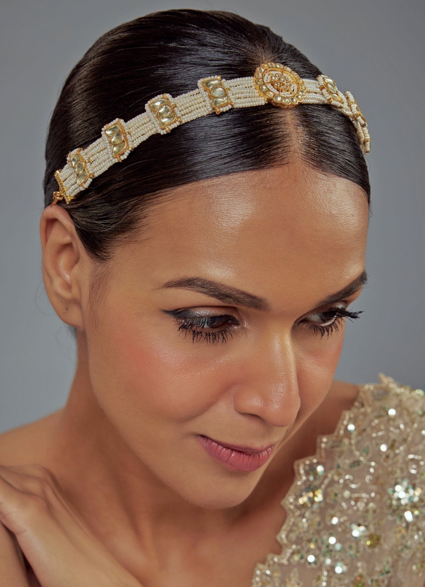 Vivinia by Vidhi Mehra Gold Plated White Kundan And Polki Matha PattiFabilicious Fashion