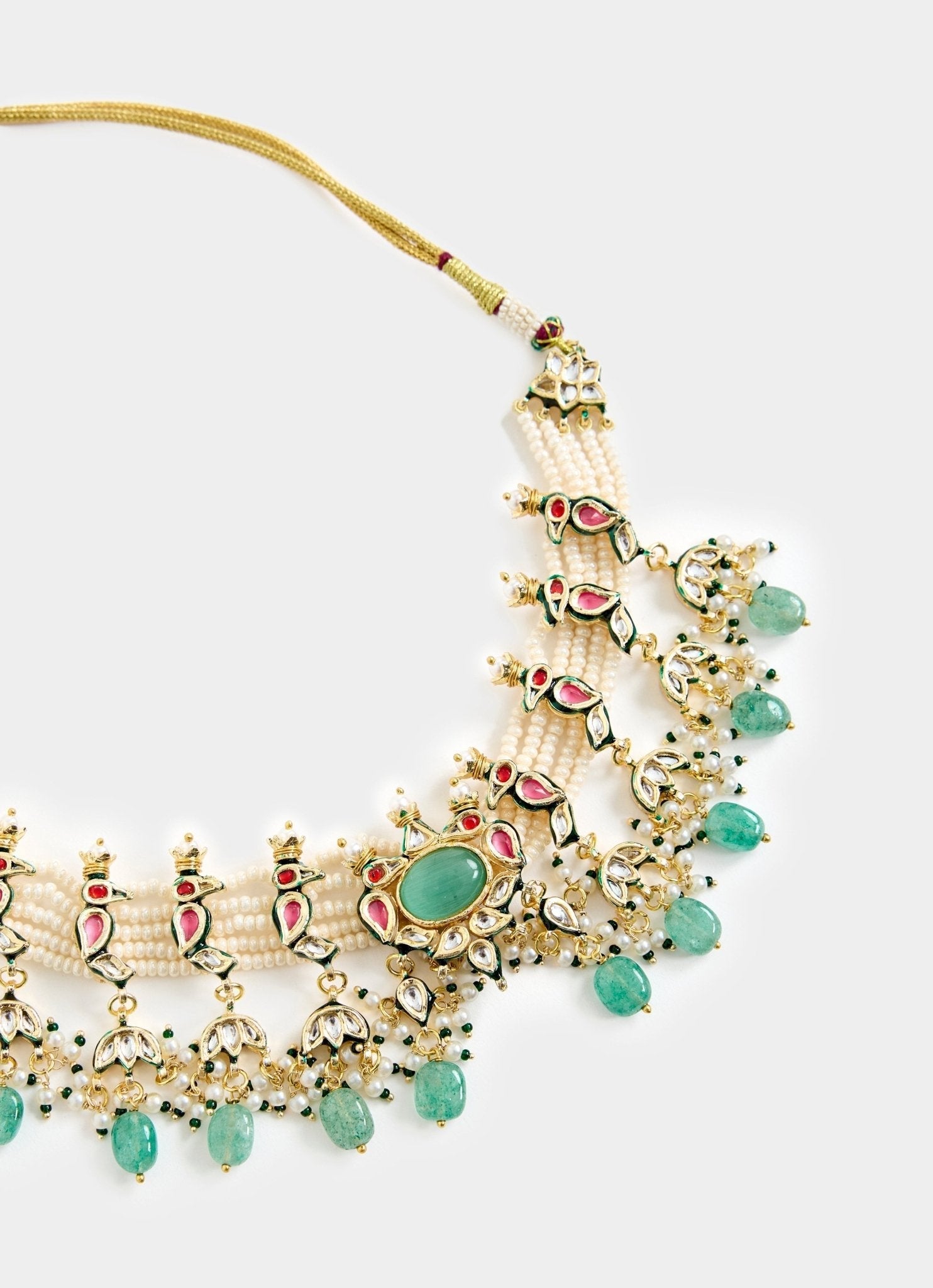 Vivinia by Vidhi Mehra Gold Tone And Green Beads Choker Necklace SetFabilicious Fashion