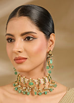 Vivinia by Vidhi Mehra Gold Tone And Green Beads Choker Necklace SetFabilicious Fashion