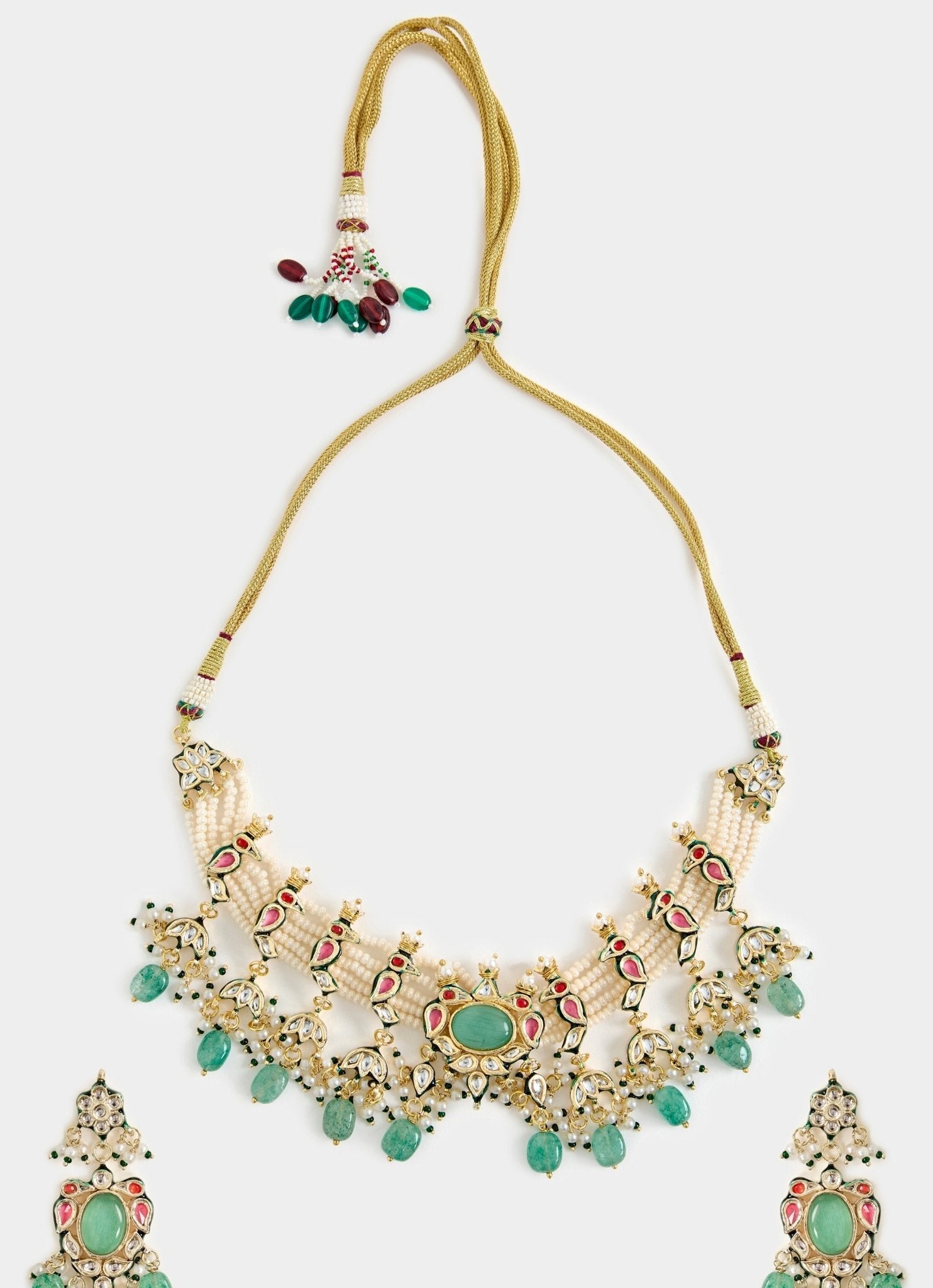Vivinia by Vidhi Mehra Gold Tone And Green Beads Choker Necklace SetFabilicious Fashion