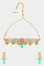 Vivinia by Vidhi Mehra Gold Tone Multicolor Stone Choker Necklace SetFabilicious Fashion
