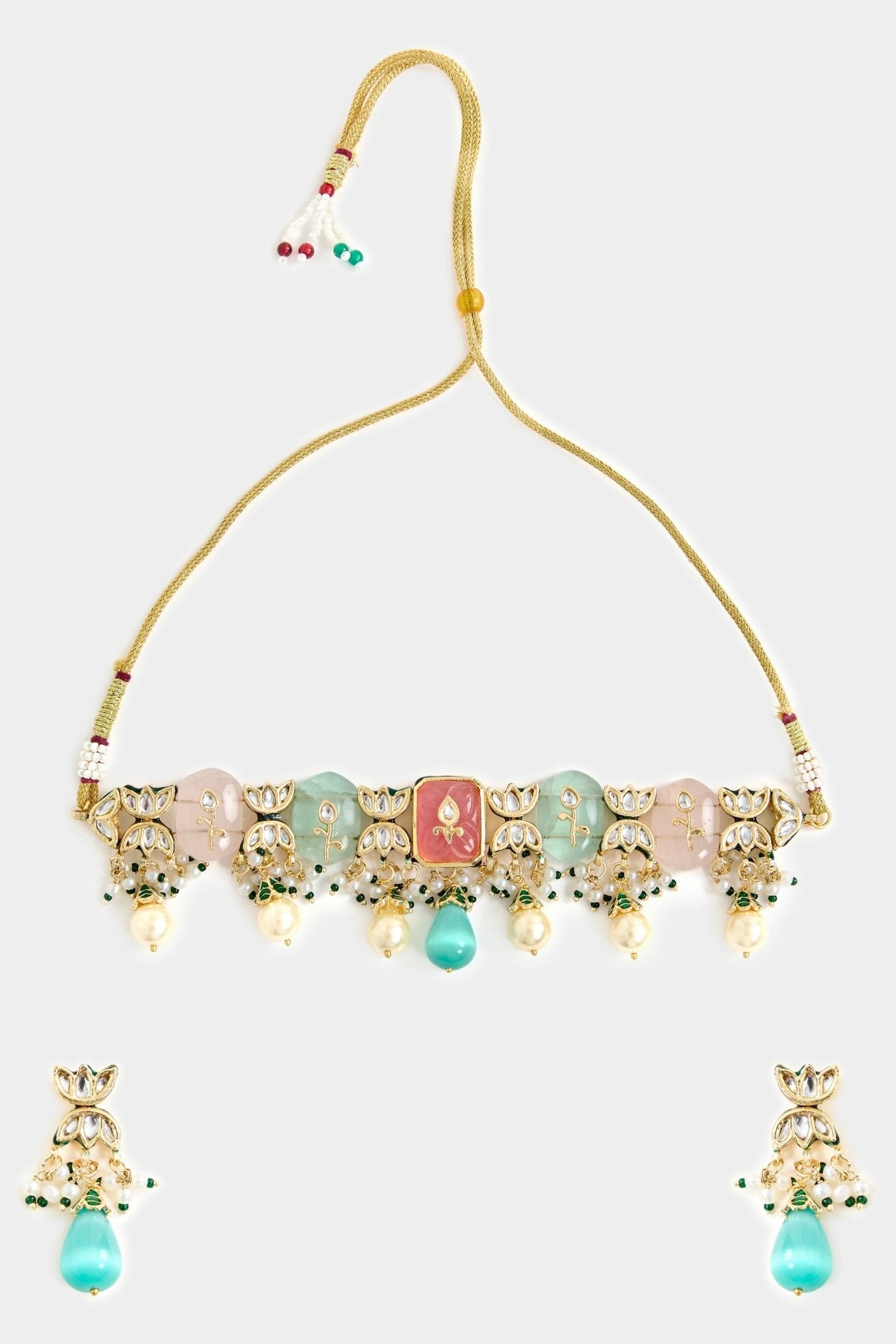 Vivinia by Vidhi Mehra Gold Tone Multicolor Stone Choker Necklace SetFabilicious Fashion