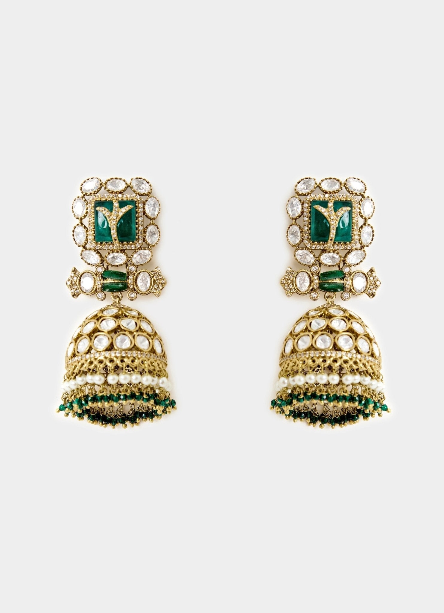 Vivinia by Vidhi Mehra Gold Tone Pink And Green Jhumka EarringsFabilicious Fashion