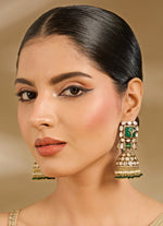 Vivinia by Vidhi Mehra Gold Tone Pink And Green Jhumka EarringsFabilicious Fashion