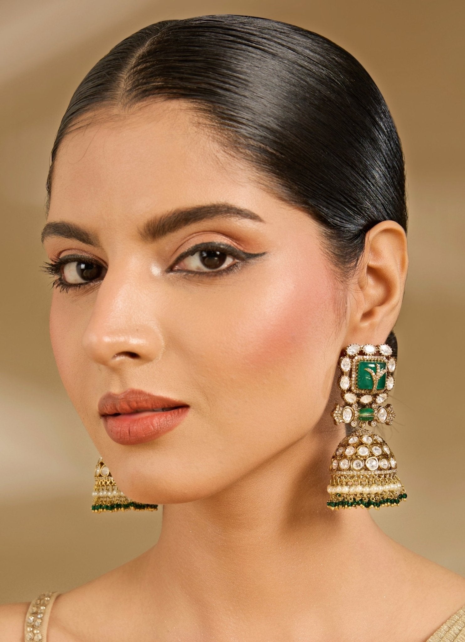 Vivinia by Vidhi Mehra Gold Tone Pink And Green Jhumka EarringsFabilicious Fashion