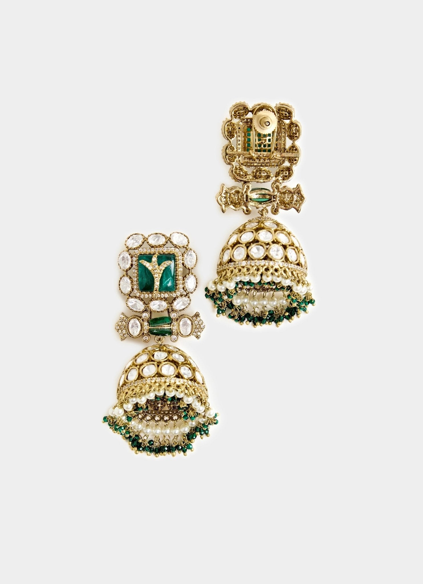 Vivinia by Vidhi Mehra Gold Tone Pink And Green Jhumka EarringsFabilicious Fashion