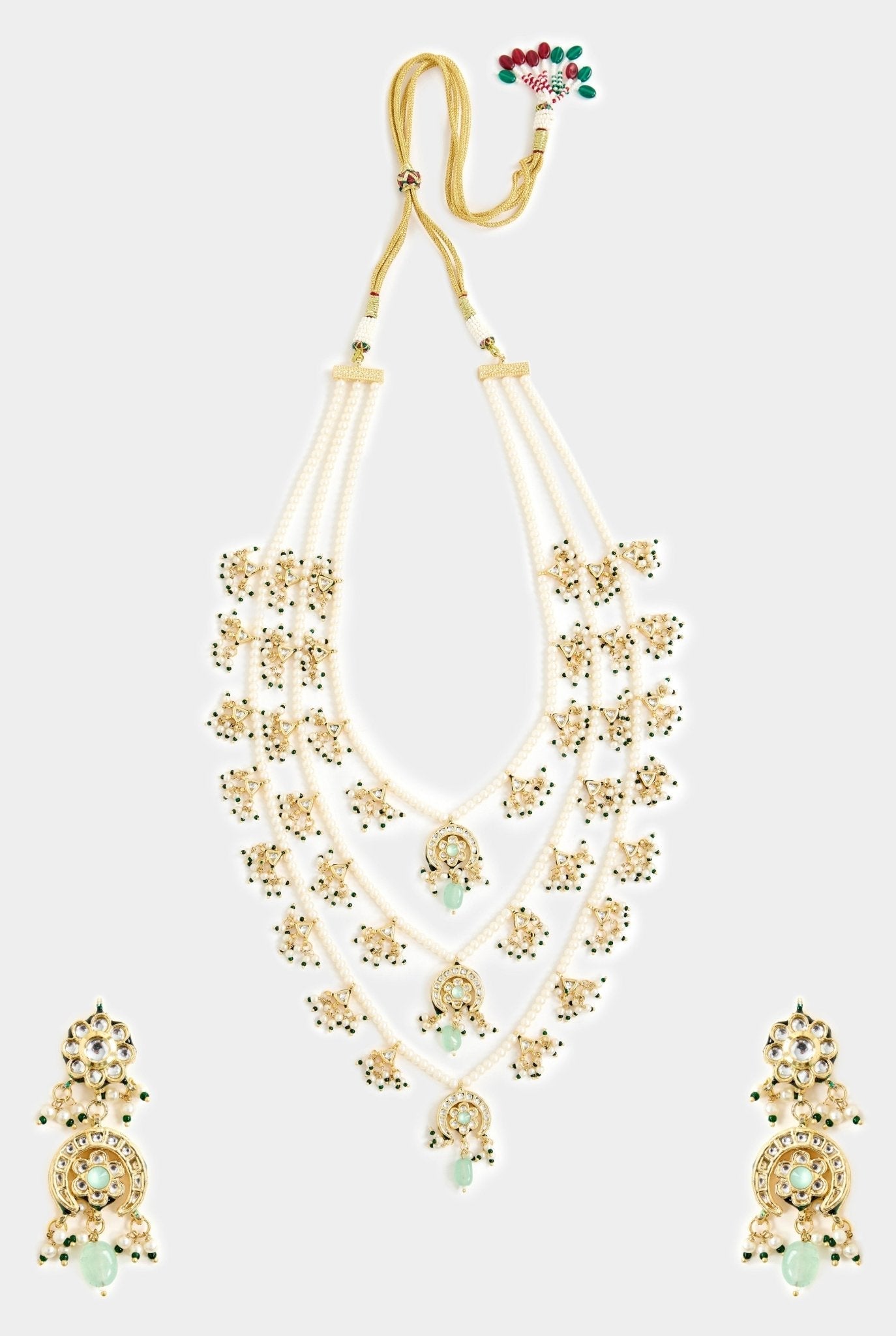 Vivinia by Vidhi Mehra Gold Toned Green Layered Pearl Necklace SetFabilicious Fashion