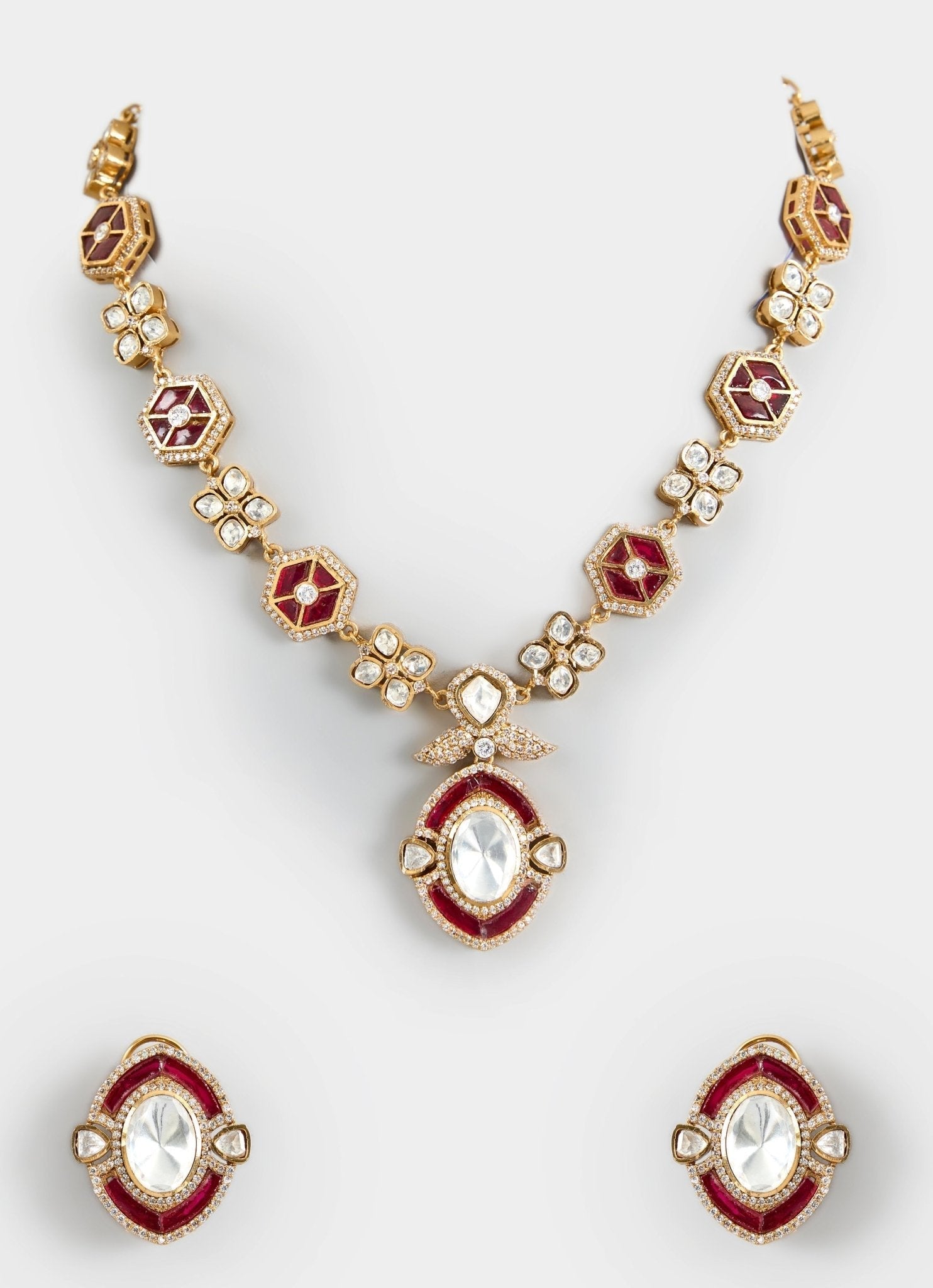 Vivinia by Vidhi Mehra Gold Toned Polki Necklace Set With Matching StudsFabilicious Fashion
