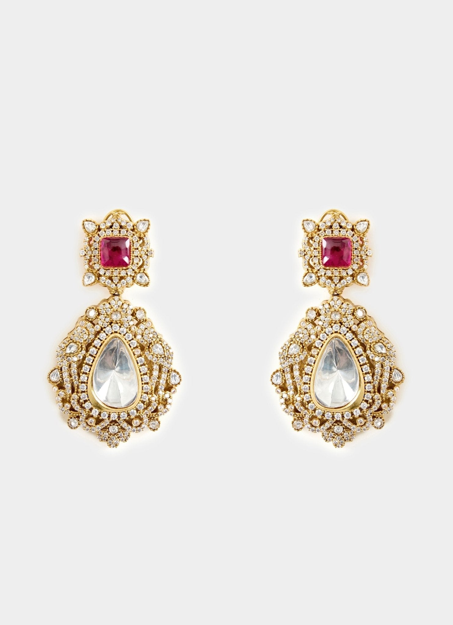 Vivinia by Vidhi Mehra Gold Toned Teardrop Stone Statement EarringsFabilicious Fashion