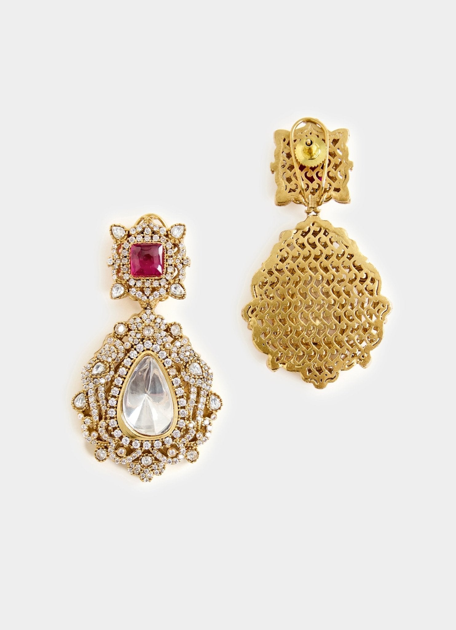 Vivinia by Vidhi Mehra Gold Toned Teardrop Stone Statement EarringsFabilicious Fashion