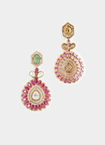 Vivinia by Vidhi Mehra Green And Pink Stone Gold Plated Choker Necklace SetFabilicious Fashion