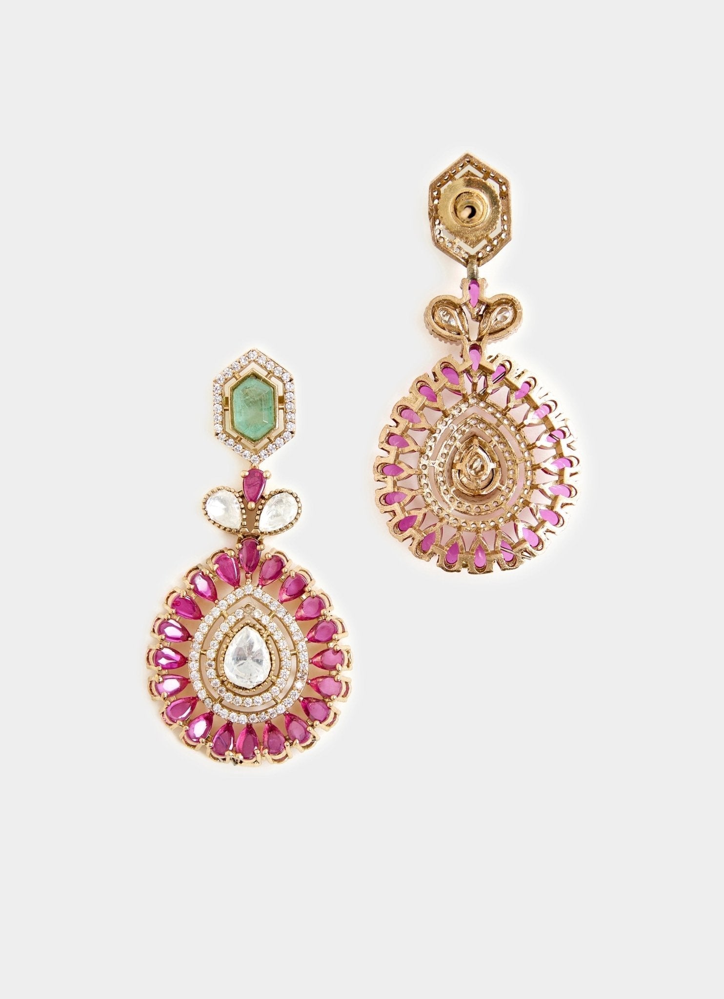 Vivinia by Vidhi Mehra Green And Pink Stone Gold Plated Choker Necklace SetFabilicious Fashion