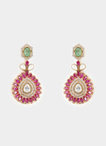 Vivinia by Vidhi Mehra Green And Pink Stone Gold Plated Choker Necklace SetFabilicious Fashion
