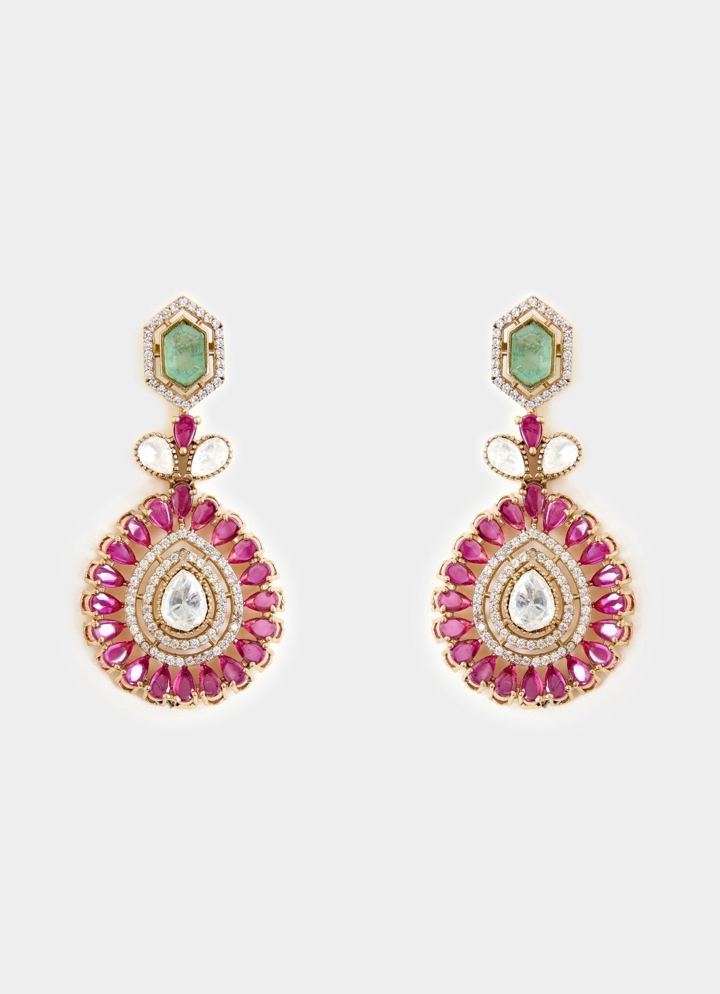 Vivinia by Vidhi Mehra Green And Pink Stone Gold Plated Choker Necklace SetFabilicious Fashion