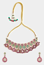 Vivinia by Vidhi Mehra Green And Pink Stone Gold Plated Choker Necklace SetFabilicious Fashion