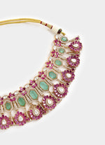 Vivinia by Vidhi Mehra Green And Pink Stone Gold Plated Choker Necklace SetFabilicious Fashion