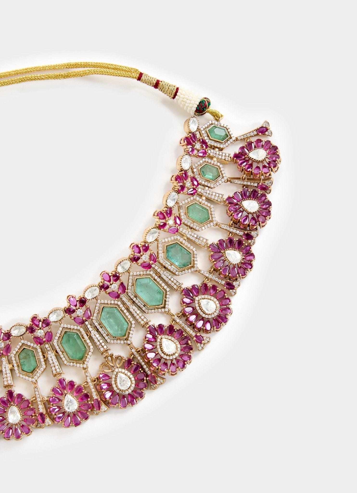 Vivinia by Vidhi Mehra Green And Pink Stone Gold Plated Choker Necklace SetFabilicious Fashion
