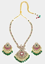 Vivinia by Vidhi Mehra Green And White Stone Gold Plated Long Necklace SetFabilicious Fashion
