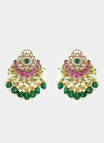 Vivinia by Vidhi Mehra Green And White Stone Gold Plated Long Necklace SetFabilicious Fashion