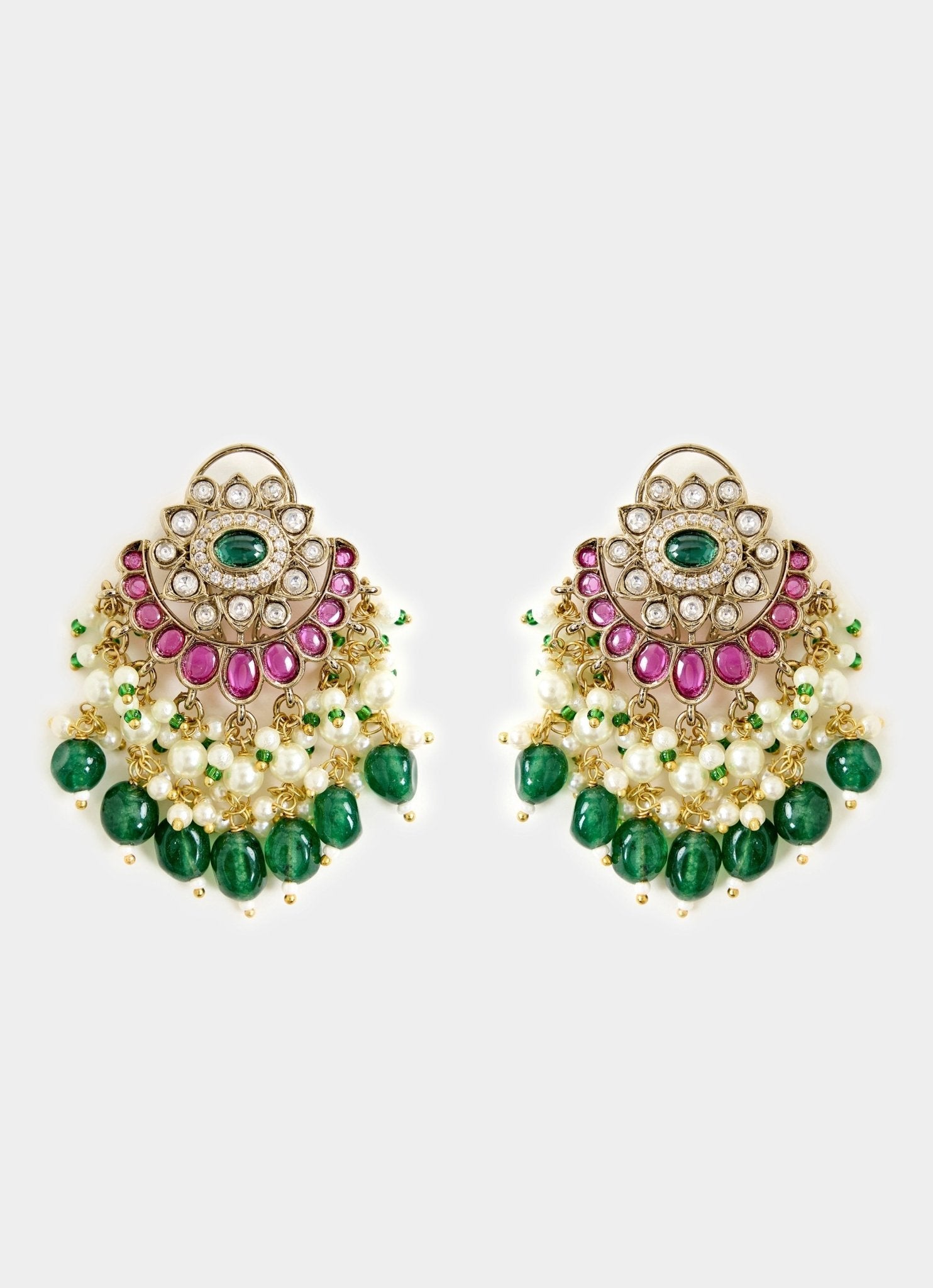 Vivinia by Vidhi Mehra Green And White Stone Gold Plated Long Necklace SetFabilicious Fashion
