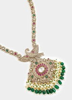 Vivinia by Vidhi Mehra Green And White Stone Gold Plated Long Necklace SetFabilicious Fashion
