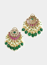 Vivinia by Vidhi Mehra Green And White Stone Gold Plated Long Necklace SetFabilicious Fashion