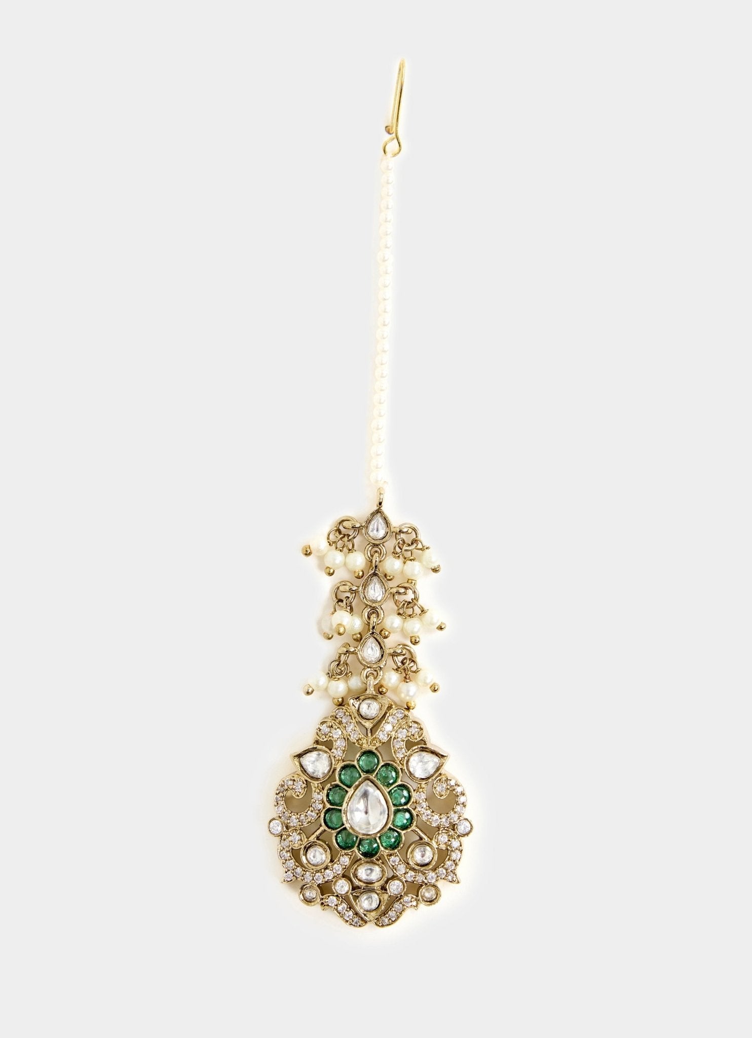 Vivinia by Vidhi Mehra Green And White Stone Gold Plated Long Necklace SetFabilicious Fashion