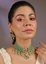 Vivinia by Vidhi Mehra Green Beaded Kundan Choker Necklace SetFabilicious Fashion