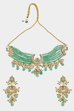 Vivinia by Vidhi Mehra Green Beaded Kundan Choker Necklace SetFabilicious Fashion