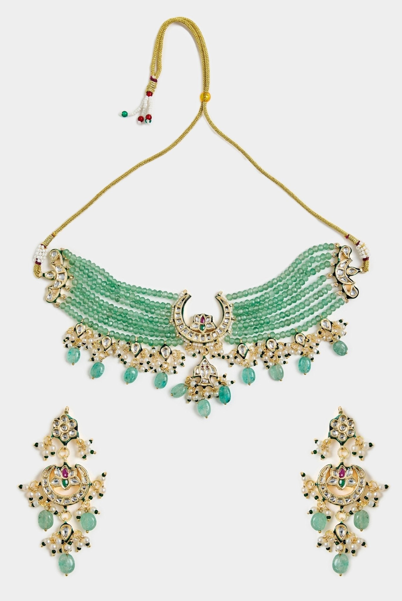 Vivinia by Vidhi Mehra Green Beaded Kundan Choker Necklace SetFabilicious Fashion