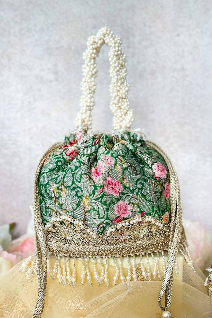 Green Brocade Bucket Bag