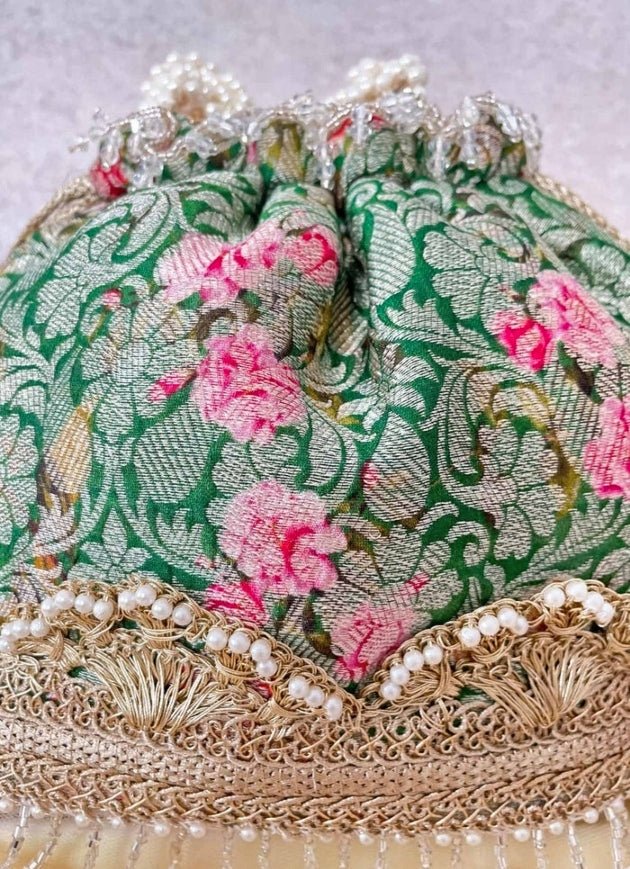 Green Brocade Bucket Bag