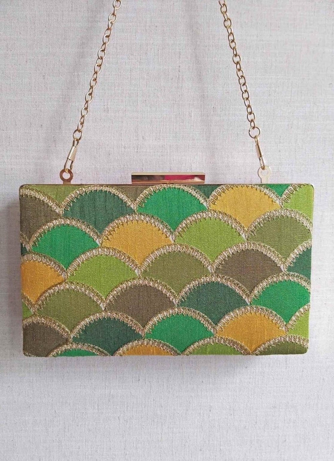 Green Embroidered Clutch