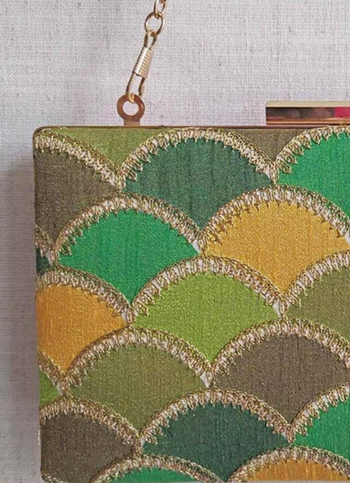 Green Embroidered Clutch
