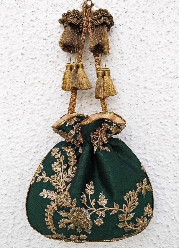 Green Embroidered Potli