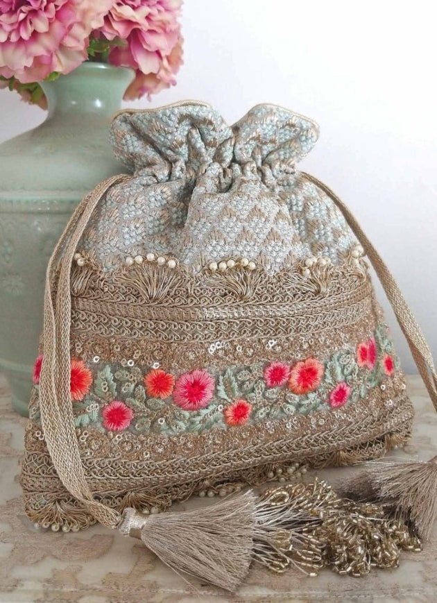 Green Embroidered Potli