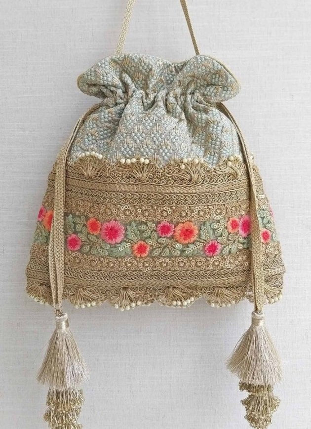 Green Embroidered Potli