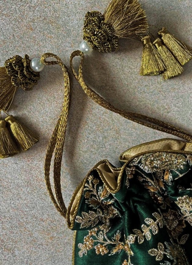 Green Embroidered Potli