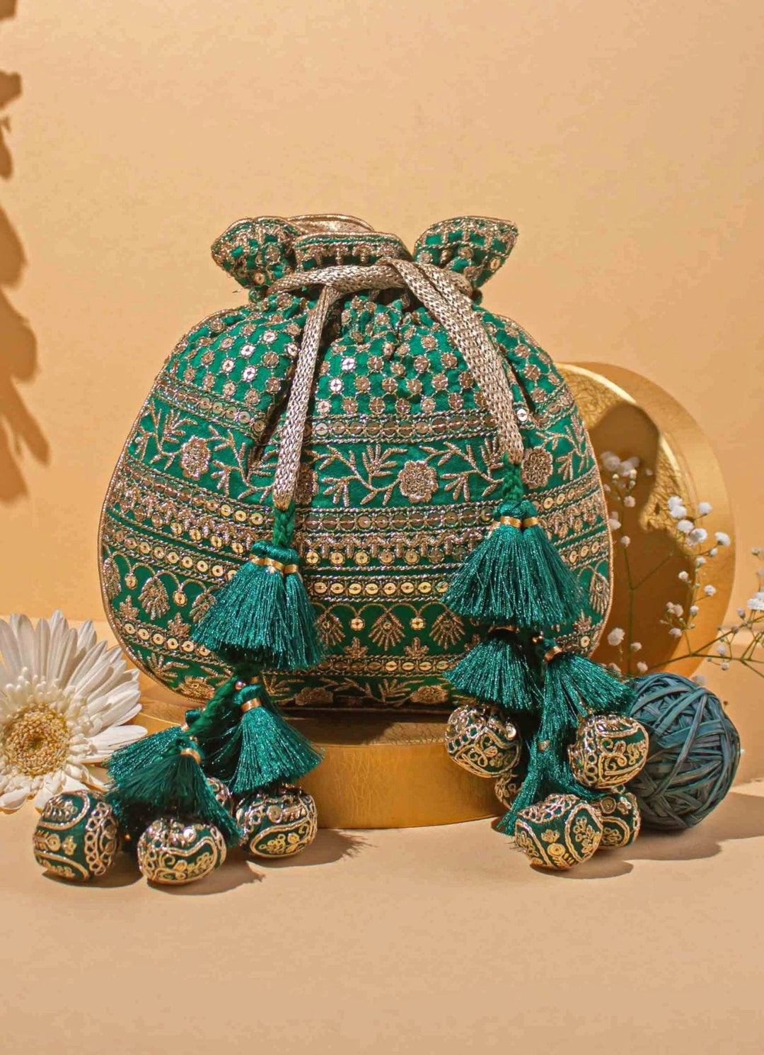 Green Embroidered Potli