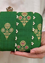 Amyra Green Embroidered Pure Silk ClutchShop Jashn