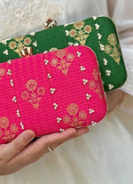 Amyra Green Embroidered Pure Silk ClutchShop Jashn