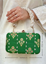 Amyra Green Embroidered Pure Silk ClutchShop Jashn