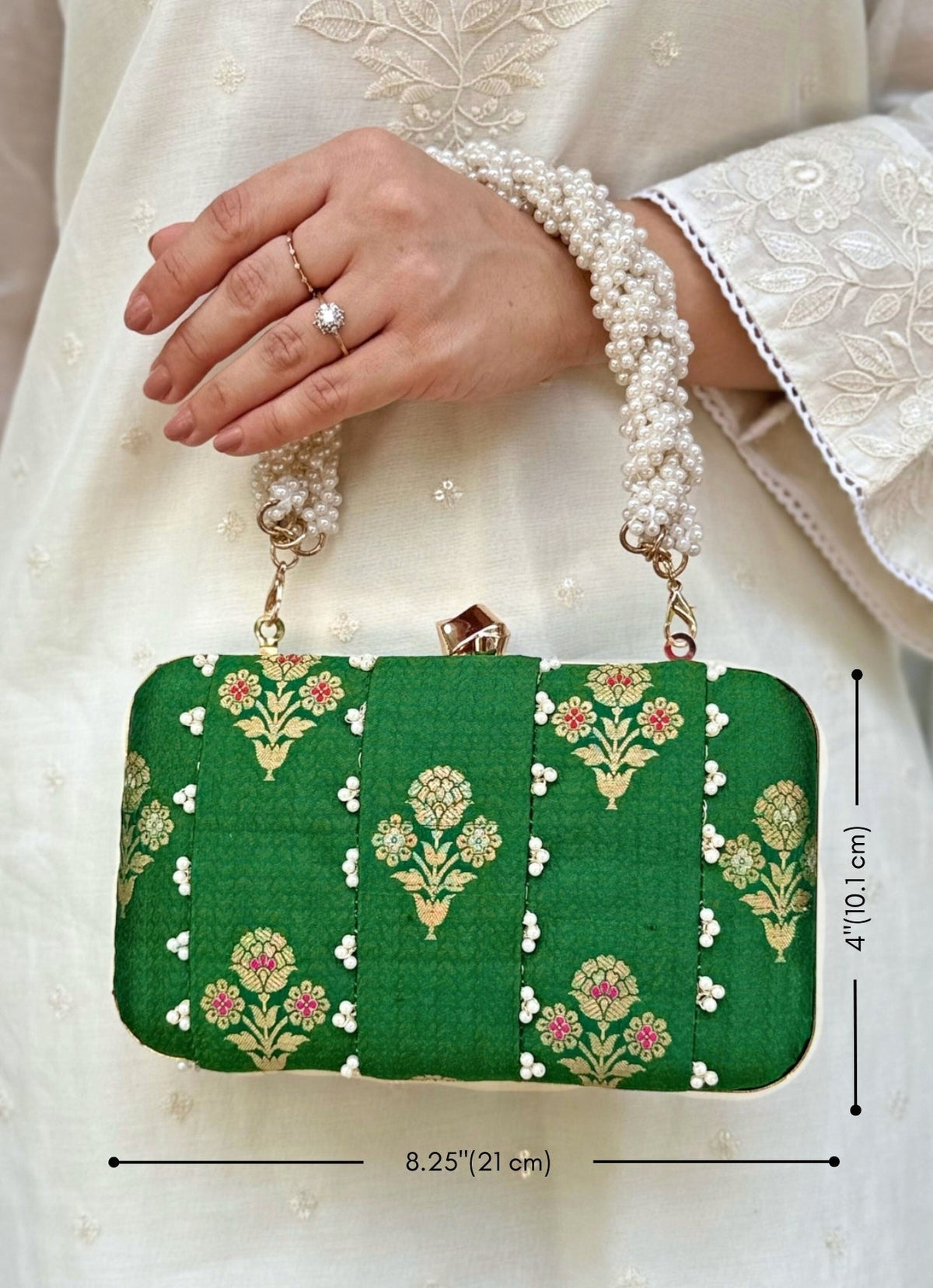 Amyra Green Embroidered Pure Silk ClutchShop Jashn