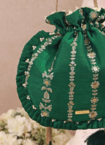 Amyra Green Embroidered Silk Pleated PotliShop Jashn