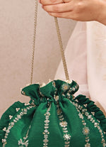 Amyra Green Embroidered Silk Pleated PotliShop Jashn
