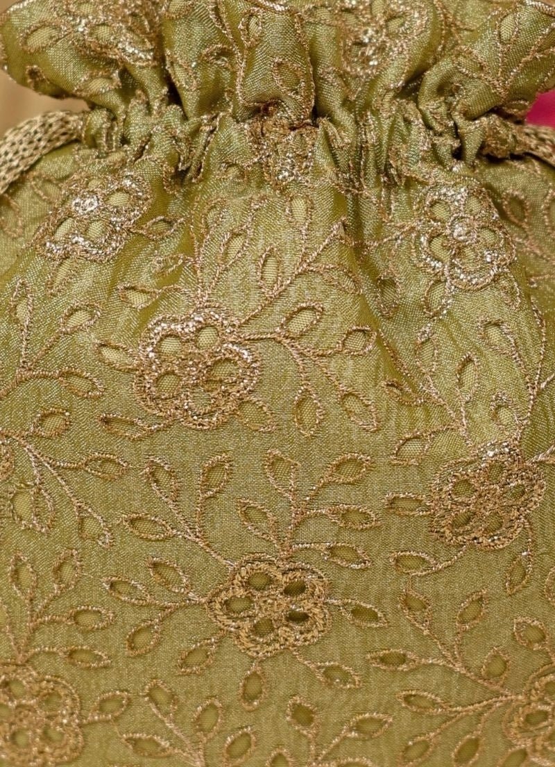Amyra Green Embroidered Tissue PotliShop Jashn