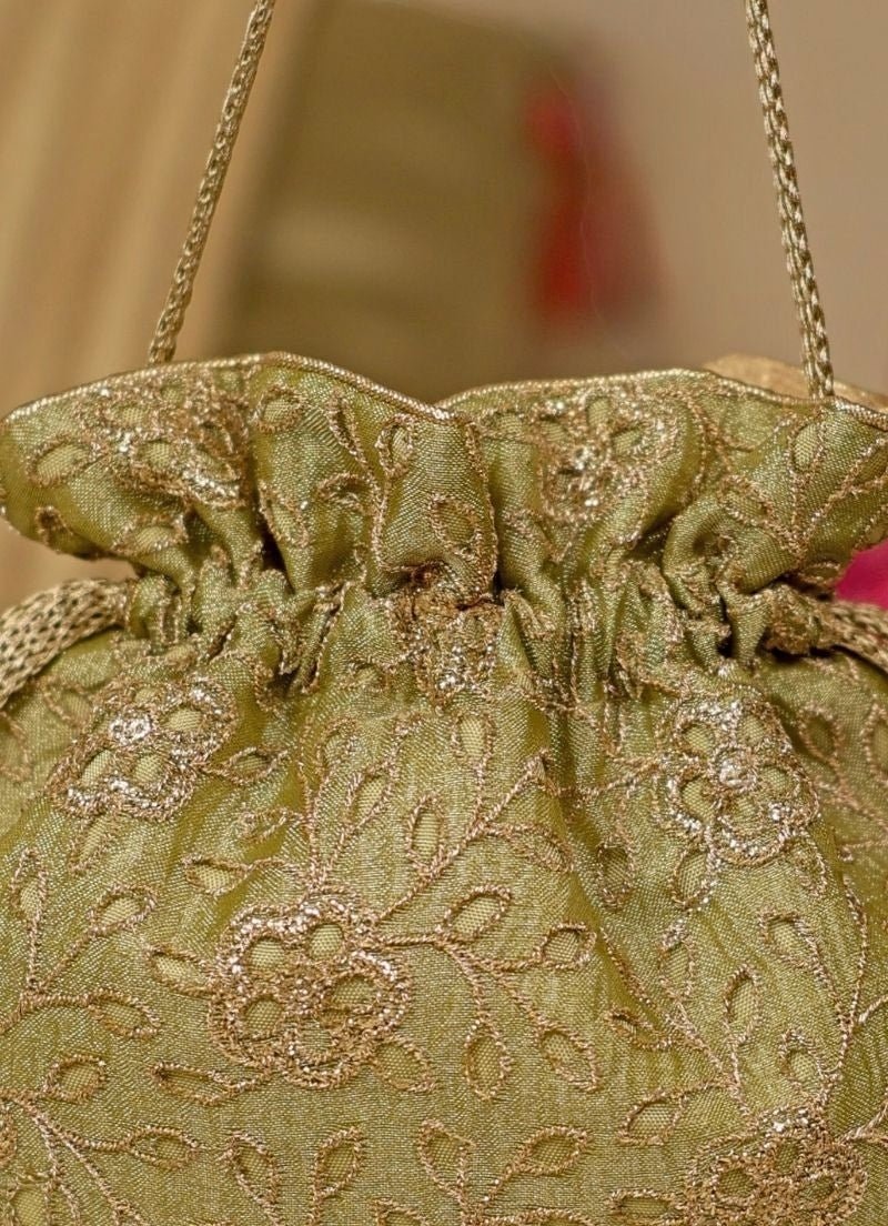 Amyra Green Embroidered Tissue PotliShop Jashn